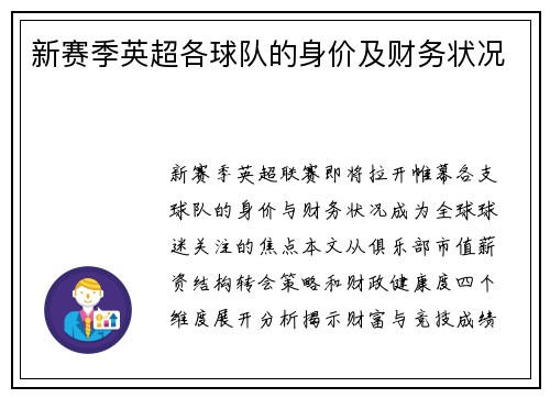 新赛季英超各球队的身价及财务状况